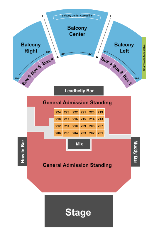 Reserved seating chart for House of Blues: orchestra, boxes, mezzanine, and balcony